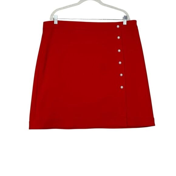 Ann Taylor Factory Red Twill Pearl Button Mini Skirt | Size 16 - Picture 1 of 6